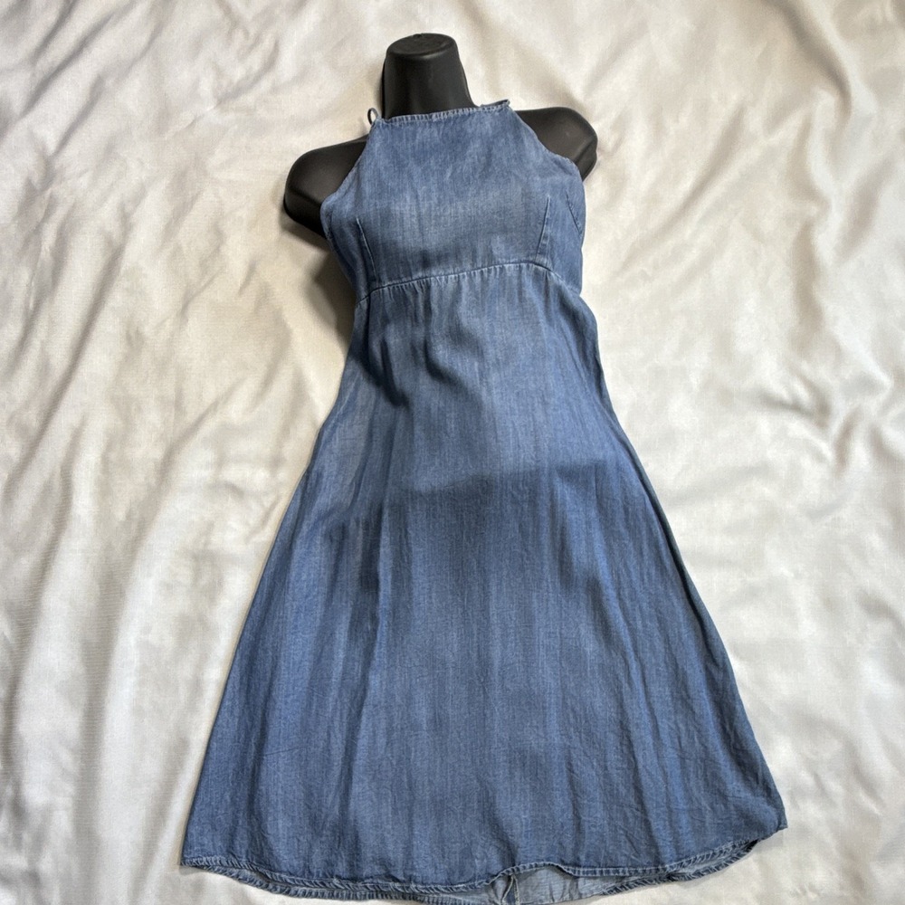 Lovestitch Blue Denim Halter Sundress Strappy Open Back Midi Dress Size L